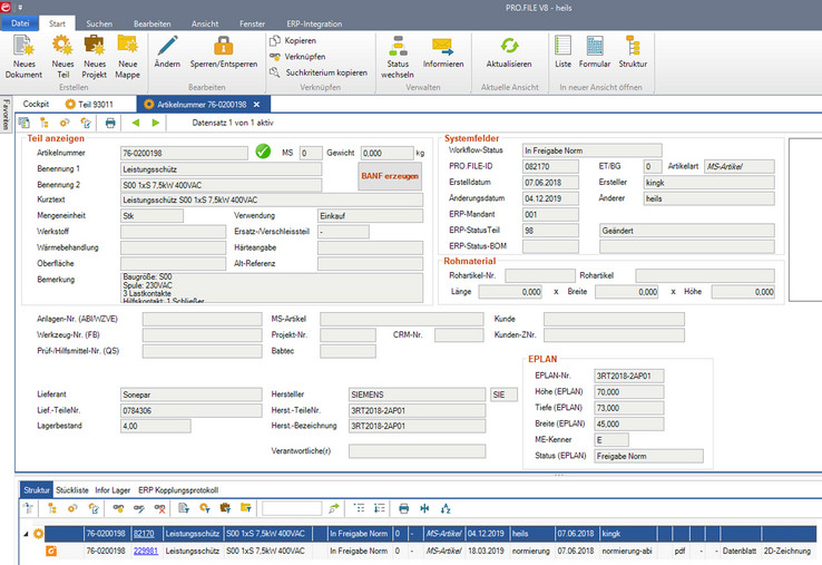 Pro.File permet de visualiser et de gérer les données détaillées des composants.